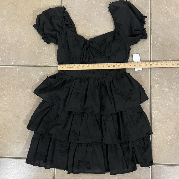 NEW Midnight Doll Sweetheart Neck Emb Lawn Tiered Ruffle Dress Zip Black Size S - Picture 8 of 9